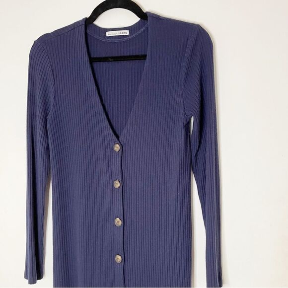 Reformation long sleeve ribbed vneck button front Agatha dress S Navy blue - Picture 7 of 12